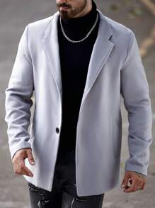 Manfinity Homme Abrigo gris sencillo y elegante de estilo casual de negocios para hombre, invierno - Gris - Ver 2