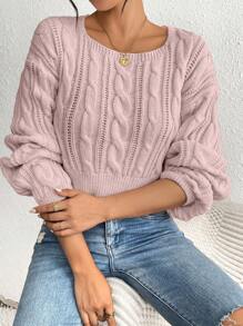 Chiquease Women's Solid Color Crew Neck Long Sleeve Knit Sweater Knit Pullover Fall Winter Outfit - Pink - View 8