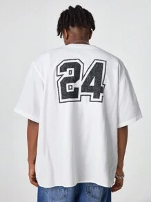 Manfinity VCAY Men's Loose Fit English Graphic V-Neck Short Sleeve Shirt, Suitable For Summer