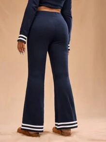 Forever 21 Plus Size Women's Stylish Retro College Contrast Trim Wide Leg Knit Pants