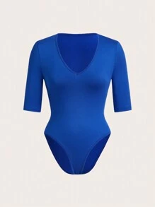 SHEIN Unity Damskie proste body z krótkim rękawem w jednolitym kolorze, codzienne noszenie