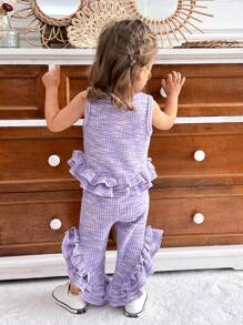 SHEIN 2pcs Baby Girl Ruffle Trim Sports Casual Set, Purple - Multicolor - View 2