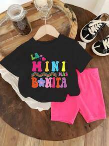 SHEIN Baby Mädchen Set aus niedlichem, grafisch bedrucktem, lässigem und bequemem Outfit für den Alltag, weich für Frühling und Sommer