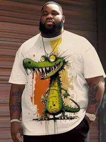 Men's Graffiti Crocodile Print T-Shirt, Casual Short-Sleeved Round Neck T-Shirt, Men's Outdoor - Beige - View 1