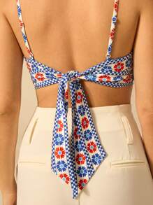 CAJUNI Women Selenipedium And Azalea Prints Boho Vacation Casual Summer Micro Crop Tank Top - Multicolor - View 2