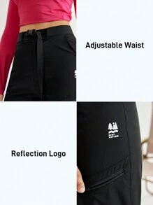 In My Nature Women Letter Printed Pocket Casual Outdoor Pants - Black - View 5