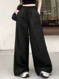 DAZY Women's Solid Color Minimalist Casual Straight Leg Pants