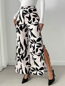 Chiquease Quần nghỉ mát thông thường có đường xẻ bên hông in toàn bộ - Màu be - Xem 3