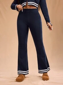 Forever 21 Plus Size Women's Stylish Retro College Contrast Trim Wide Leg Knit Pants