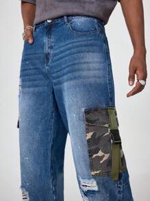 PAVTROS Quần Jeans Cargo Jeans Xanh Đậm Giặt Bằng Denim Túi Vá Streetwear Rộng Rãi Cho Nam, Quà Tặng Cho Chồng, Bạn Trai - Rửa tối - Xem 6