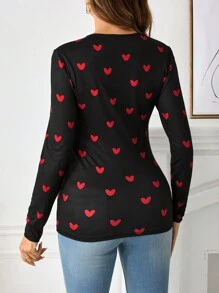 SHEIN 孕妇情人节黑色修身哺乳 T 恤 - 黑色 - 查看 2