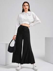 Mulvari Women Drawstring Straight Loose Wide Leg Casual Pants, Daily Street Style