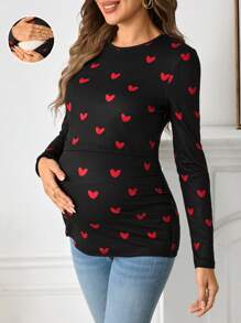 SHEIN 孕妇情人节黑色修身哺乳 T 恤 - 黑色 - 查看 1
