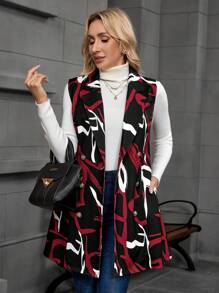 EMERY ROSE Blazer sin mangas simple con estampado de color contrastante para mujer