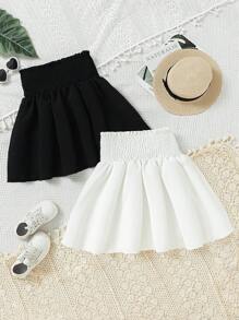 SHEIN Tween Girls Black And White Casual School/Work Ruched Mini Skirt 2-Piece Set, Summer-Fall - Black and White - View 1