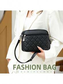 1入組新款多色選擇層次拉鍊女士肩袋，休閒簡單的菱形十字紋手提斜背袋，時尚的女孩手機袋和媽媽購物袋，大容量多功能收納袋，手機錢包鑰匙卡巾紙化妝品雨傘太陽眼鏡皮膚護理產品唇膏收納袋，適用於日常旅行，多用途風格的喜愛假日禮品，宴會，旅遊，出差，郊遊，女士的幸福節日禮物 - 彩色 - 查看 4