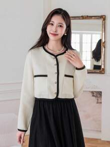 DAZY Chaqueta con cierre de cremallera y ajuste holgado de colores contrastantes, ropa de mujer para otoño