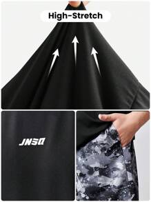 SHEIN 青少年男童针织纯色无袖背心，带字母印花图案、印花口袋短裤和运动套装 - 黑色 - 查看 2