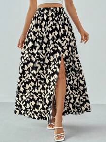 SHEIN Tall Váy xẻ nữ mùa hè họa tiết da báo Ditsy - Nhiều màu - Xem 1