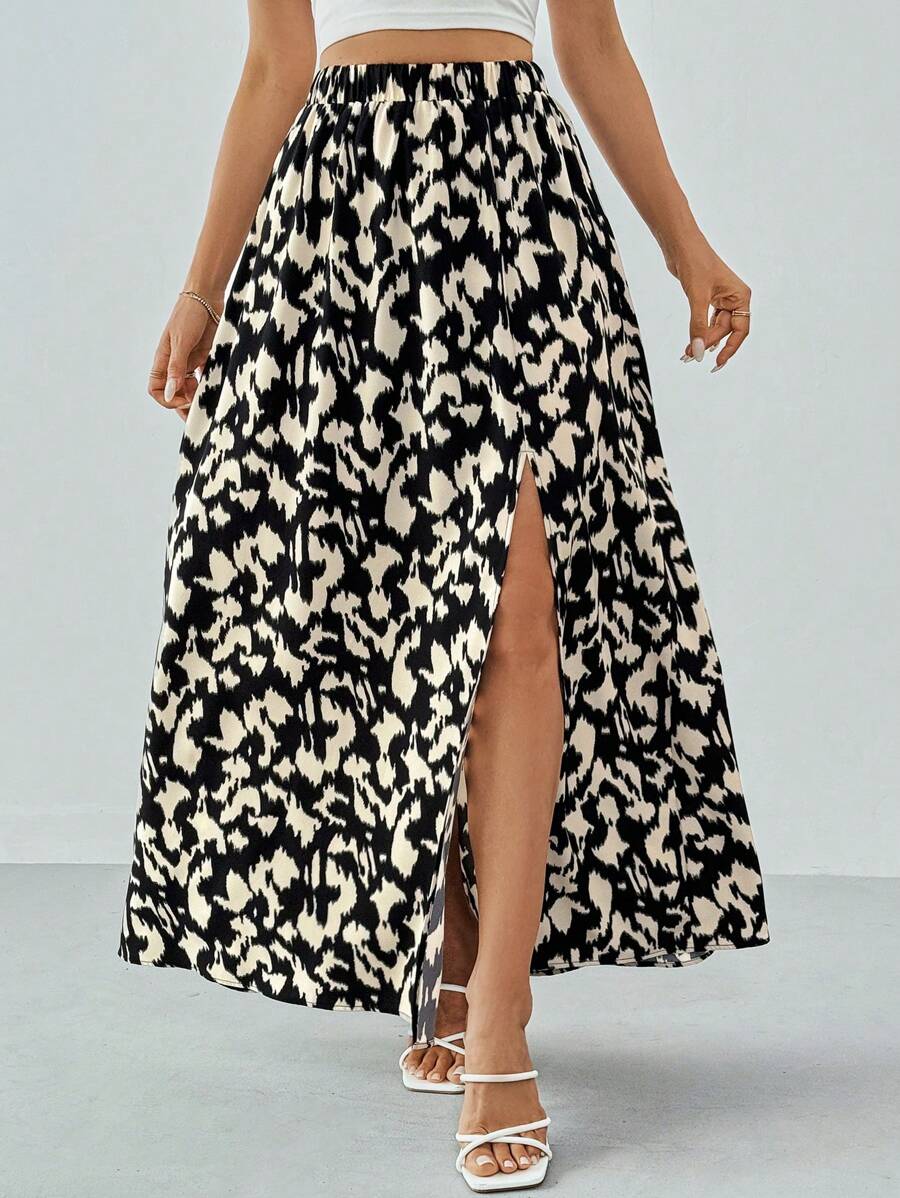 SHEIN Tall Váy xẻ nữ mùa hè họa tiết da báo Ditsy - Nhiều màu - Xem 1