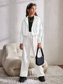 Tween Girls Casual, Comfortable & Fashionable Textured Knit Loose Fit Sweatpants - White - View 6
