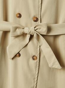 Tween Girls Khaki Sleeveless Shawl Collar Belted Trench Coat - Khaki - View 5