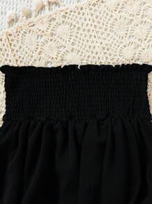 SHEIN Tween Girls Black And White Casual School/Work Ruched Mini Skirt 2-Piece Set, Summer-Fall - Black and White - View 6