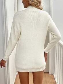 SHEIN Clasi Women's Stand Collar Long Sleeve Fitted Elegant Knit Sweater Dress - White - View 2