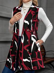 EMERY ROSE Blazer sin mangas simple con estampado de color contrastante para mujer