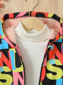 Áo khoác hoodie thường ngày in chữ kỹ thuật số cho bé gái có lót nhiệt, mùa thu đông - Nhiều màu - Xem 5