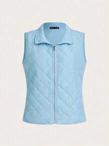Chiquease Women's Down Vest, Stand Collar Lightweight Quilted Zip-Up Vest - Blue - View 1