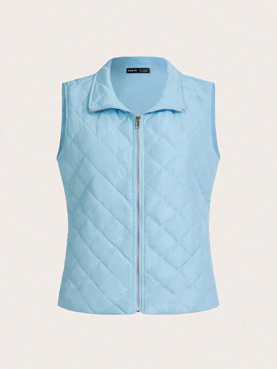 Chiquease Women's Down Vest, Stand Collar Lightweight Quilted Zip-Up Vest - Blue - View 1