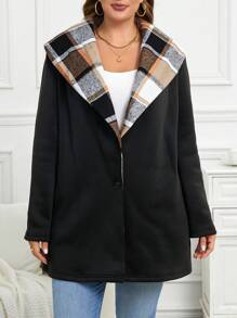 SHEIN LUNE Áo khoác dài tay kẻ sọc có cổ cỡ lớn dành cho nữ - Nhiều màu - Xem 5