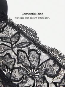 LUVLETTE Plus Black Sexy Lingerie Lounge Curve Full Coverage Unlined Lace Elegance Sheer Breezy Comfort Bralette Minimizer Bra - Black - View 6