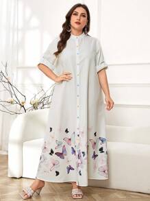 Al Najma Váy đơn giản in hình bướm cỡ lớn cho nữ mặc hàng ngày - Nhiều màu - Xem 3