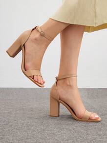 CUCCOO BIZCHIC Woman Shoes Minimalist Square Toe Chunky Heeled Ankle Strap Elegant Summer Beige Heeled Sandals For Spring And Summer Vacation Shoes Summer Back To School Shoes College Student Shoes Elegant Basics Business Casual Business Chic Spring Shoes Spring Break Easter