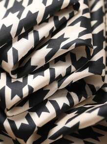 INAWLY 女士春秋休闲千鸟格印花衬衫女士衬衫，长袖上衣 - 杏色 - 查看 3