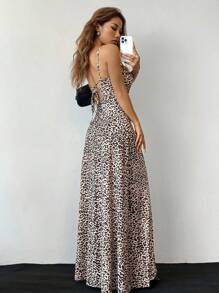 SHEIN EZwear Leopard Print Backless Strappy Swing Dress - Multicolor - View 6