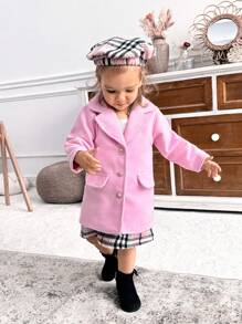 SHEIN 3 件套女童秋冬优雅可爱格子套装带连帽衫，适合休闲、度假、日常穿着 - 彩色 - 查看 4