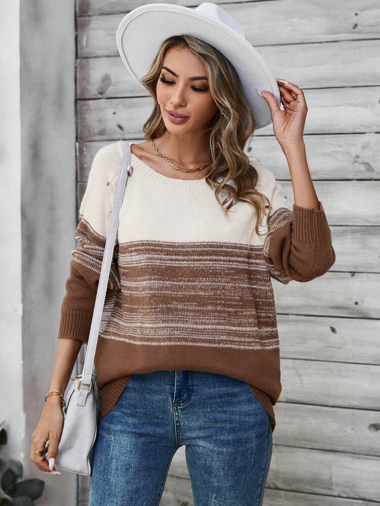 Women's Long Sleeve Striped Sweater