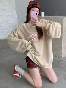 DAZY Áo nỉ in chữ cổ tròn cơ bản thời trang thường ngày cho nữ - Xám - Xem 9