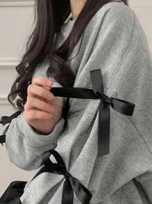 DAZY Women's Spring/Autumn Casual Bow Design Sweatshirt,Long Sleeve Tops,Back To School Clothes