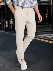 Manfinity Bizformal Men Slant Pocket Fold Pleated Tailored Trousers - Apricot - View 6