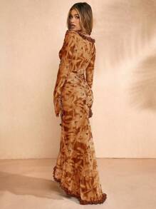 Hauture Vestido de verano con volantes, recortes y dobladillo con volantes con estampado floral