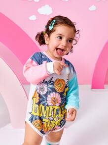 女婴秋季复古花卉印花美国西部牛仔乡村度假趣味时尚可爱日常休闲紧身衣 - 彩色 - 查看 5