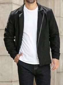 Manfinity Homme Herren einfache Lässig Jacke mit Frontreißverschluss, langärmlig - Schwarz - Übersicht 6