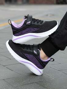 Zapatillas de deporte de caña baja para niñas en primavera/otoño, ligeras, transpirables, suaves y cómodas, zapatos casuales para correr, esquema de color refrescante adecuado para uso diario, con cierre de gancho y bucle ajustable de fácil puesta y quitado, zapatos escolares para estudiantes - Multicolor - Ver 2