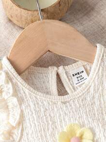 SHEIN Playful Pals Textured Baby Girl Summer Floral Decor Ruffle Trim Tank Top And Wide Leg Pants Casual Set - Green - View 7