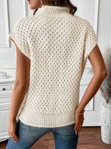 SHEIN Clasi Women Textured Solid Loose Turtleneck Sweater Vest - Apricot - View 2