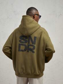 Manfinity VCAY Men's Loose Fit Drop Shoulder Hooded Knit Sweatshirt, Suitable For Autumn & Winter - Dark Green - View 3